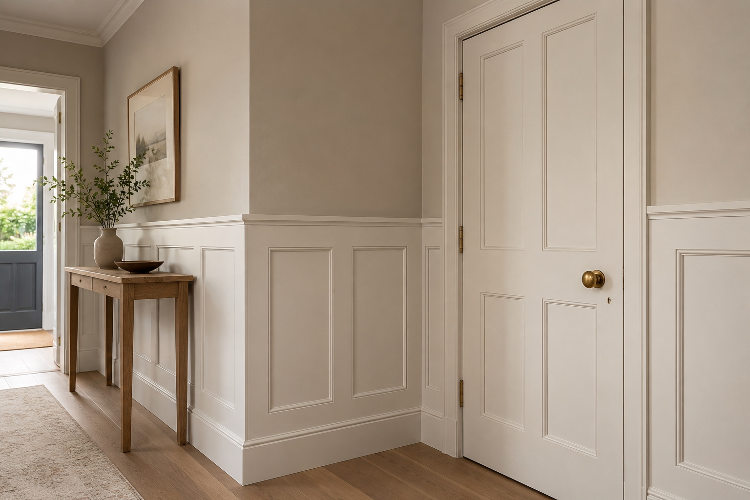 Design concept showing wall panelling, an internal door and skirting